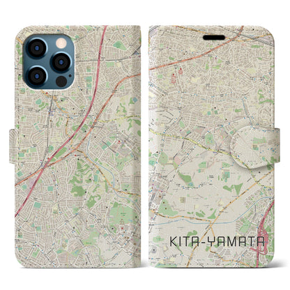 【北山田（神奈川県）】地図柄iPhoneケース（手帳タイプ）ナチュラル・iPhone 12 / 12 Pro 用
