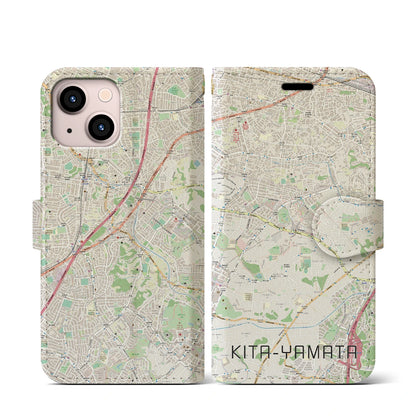 【北山田（神奈川県）】地図柄iPhoneケース（手帳タイプ）ナチュラル・iPhone 13 mini 用