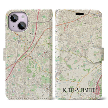 【北山田（神奈川県）】地図柄iPhoneケース（手帳タイプ）ナチュラル・iPhone 14 用