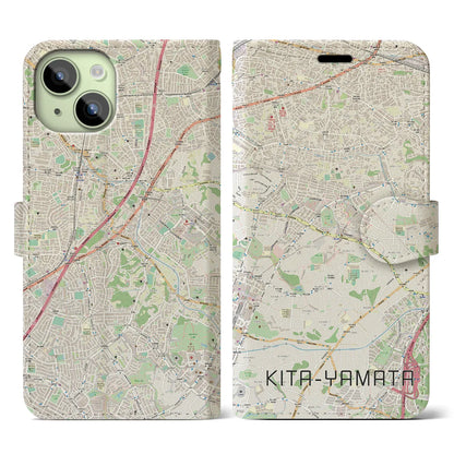 【北山田（神奈川県）】地図柄iPhoneケース（手帳タイプ）ナチュラル・iPhone 15 用