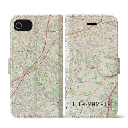 【北山田（神奈川県）】地図柄iPhoneケース（手帳タイプ）ナチュラル・iPhone SE（第3 / 第2世代） / 8 / 7 / 6s / 6 用