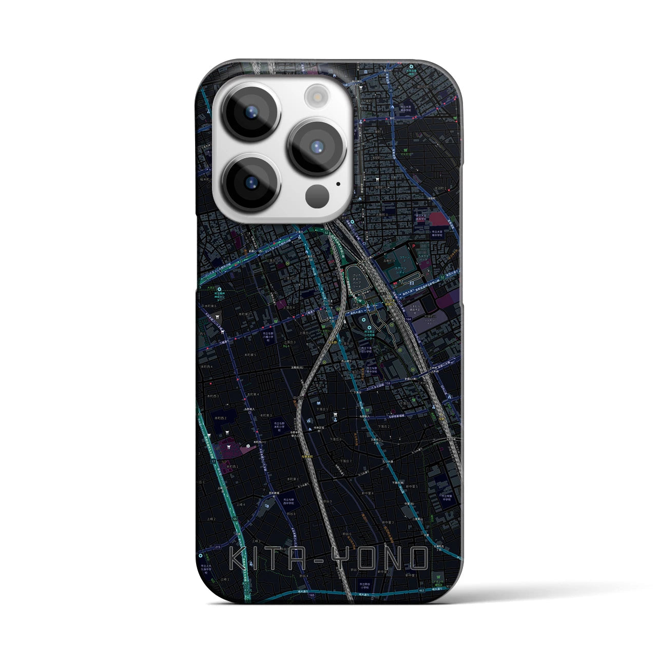 【北与野】地図柄iPhoneケース（バックカバータイプ・ブラック）iPhone 14 Pro 用