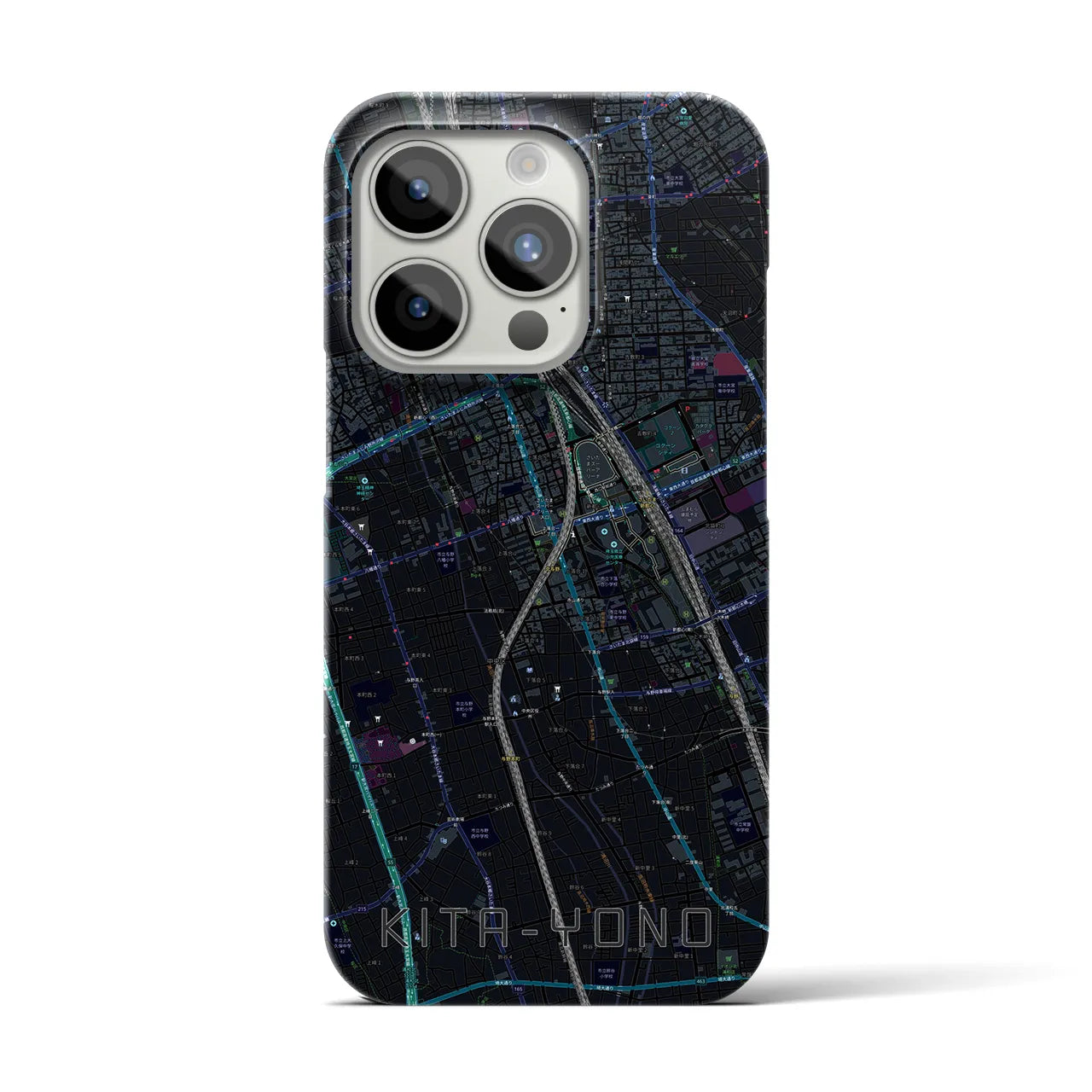 【北与野】地図柄iPhoneケース（バックカバータイプ・ブラック）iPhone 15 Pro 用
