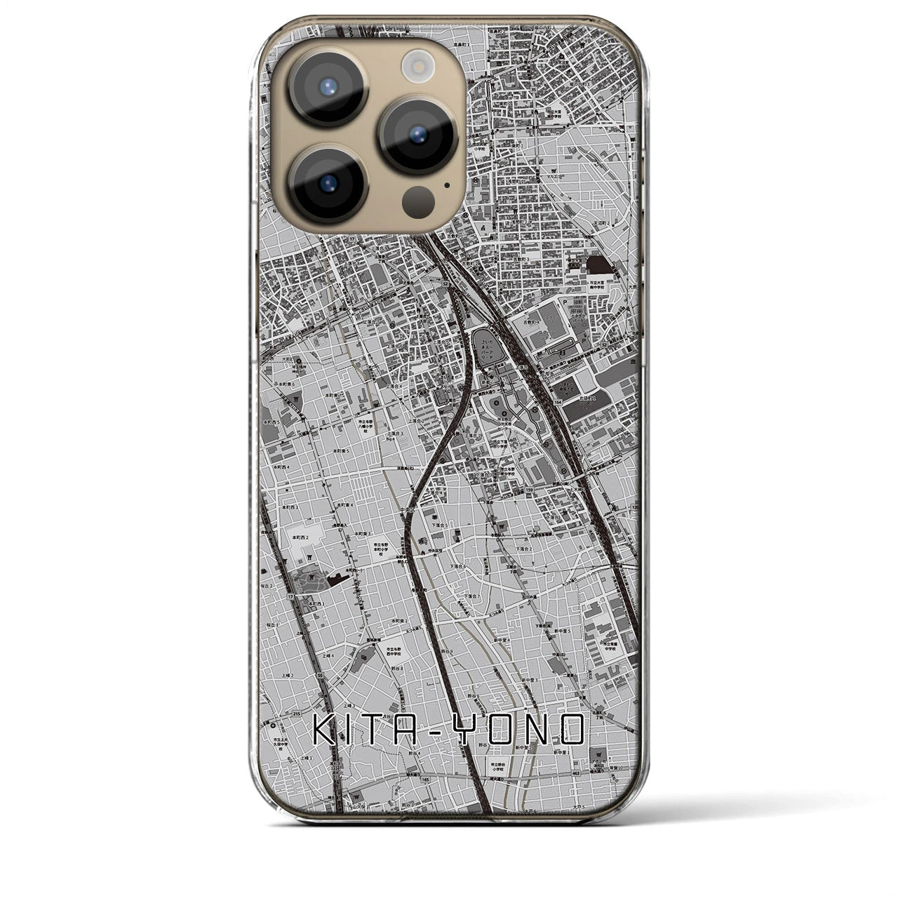 【北与野】地図柄iPhoneケース（クリアタイプ・モノトーン）iPhone 14 Pro Max 用