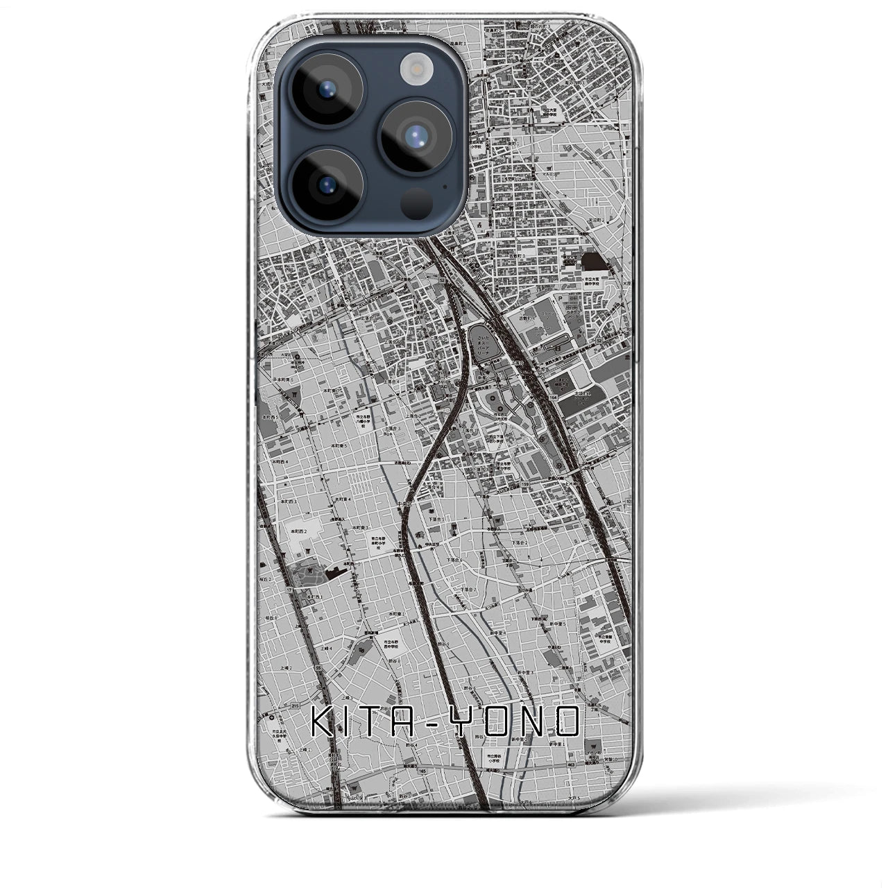 【北与野】地図柄iPhoneケース（クリアタイプ・モノトーン）iPhone 15 Pro Max 用