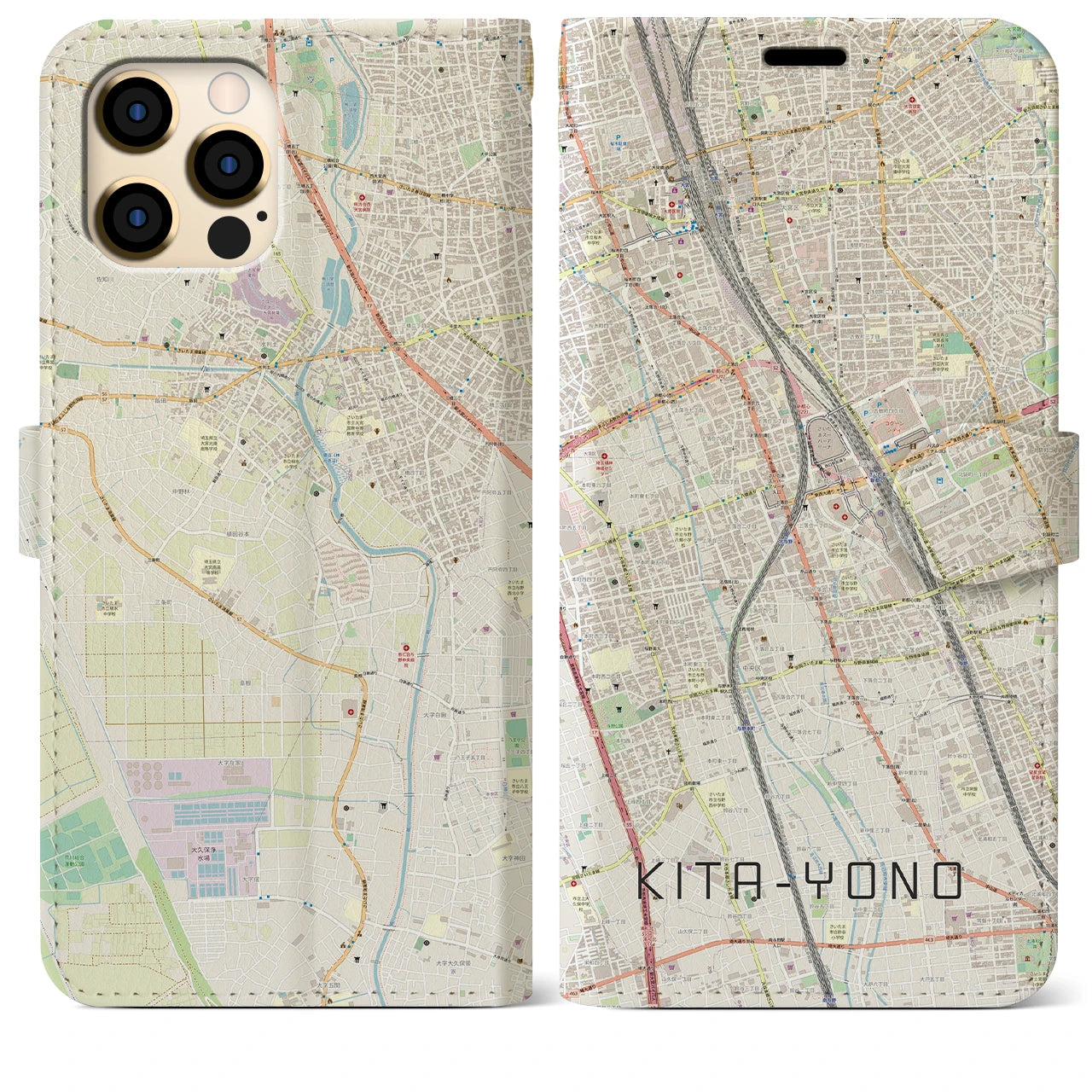 【北与野】地図柄iPhoneケース（手帳両面タイプ・ナチュラル）iPhone 12 Pro Max 用