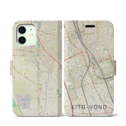 【北与野（埼玉県）】地図柄iPhoneケース（手帳タイプ）ナチュラル・iPhone 12 mini 用