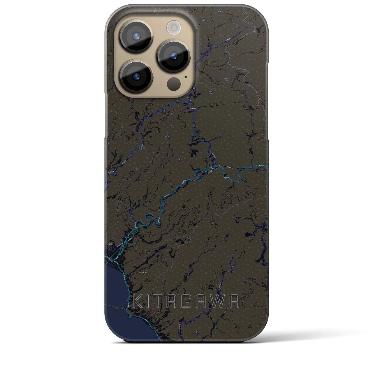 【北川】地図柄iPhoneケース（バックカバータイプ・ブラック）iPhone 14 Pro Max 用