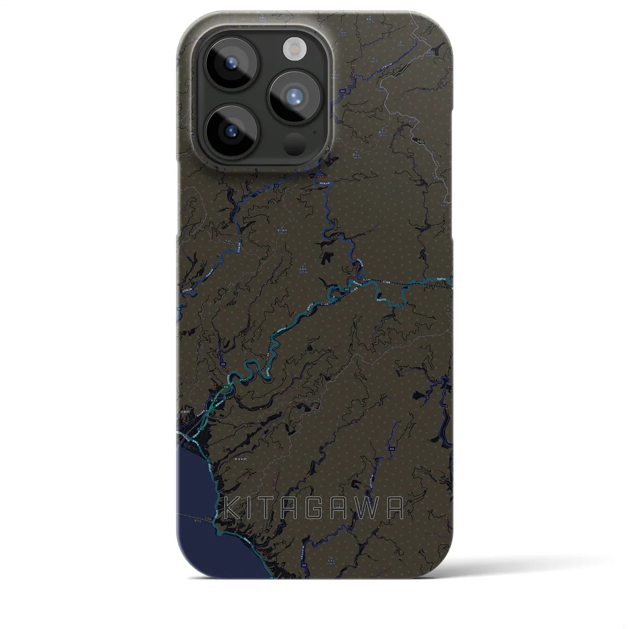 【北川】地図柄iPhoneケース（バックカバータイプ・ブラック）iPhone 15 Pro Max 用
