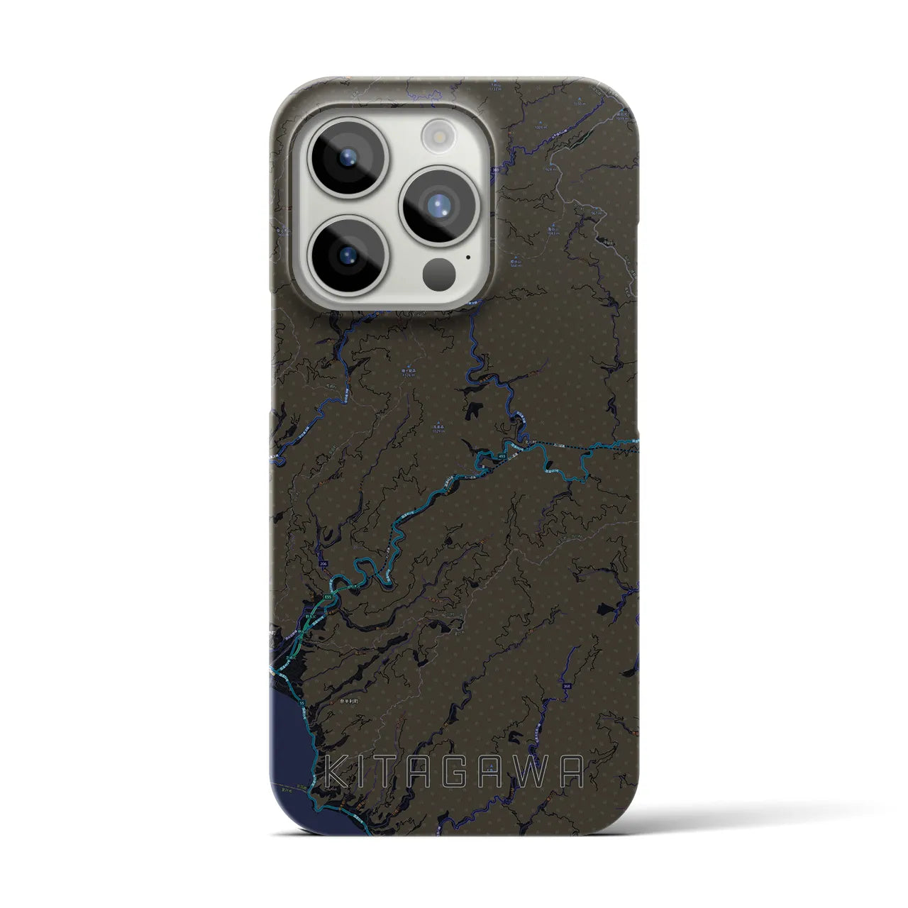 【北川】地図柄iPhoneケース（バックカバータイプ・ブラック）iPhone 15 Pro 用