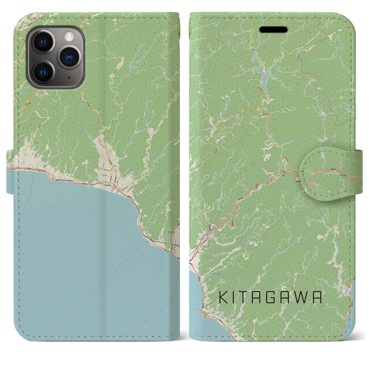 【北川】地図柄iPhoneケース（手帳両面タイプ・ナチュラル）iPhone 11 Pro Max 用