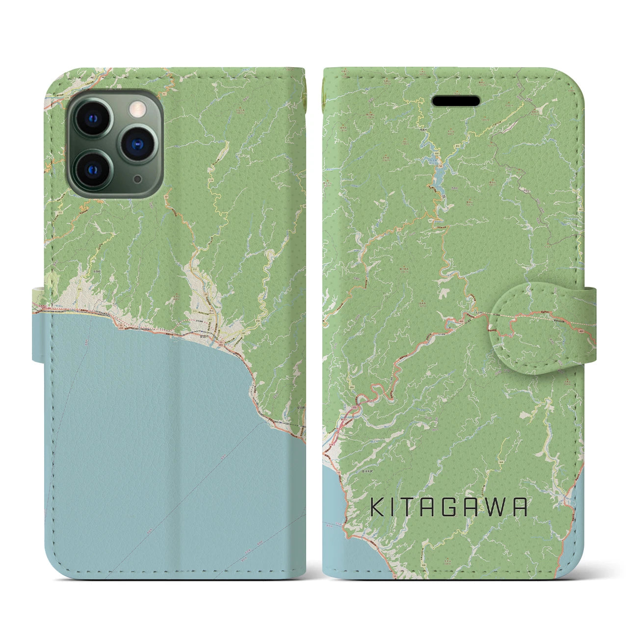 【北川】地図柄iPhoneケース（手帳両面タイプ・ナチュラル）iPhone 11 Pro 用