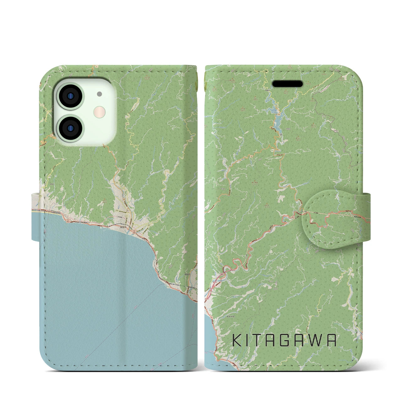 【北川】地図柄iPhoneケース（手帳両面タイプ・ナチュラル）iPhone 12 mini 用