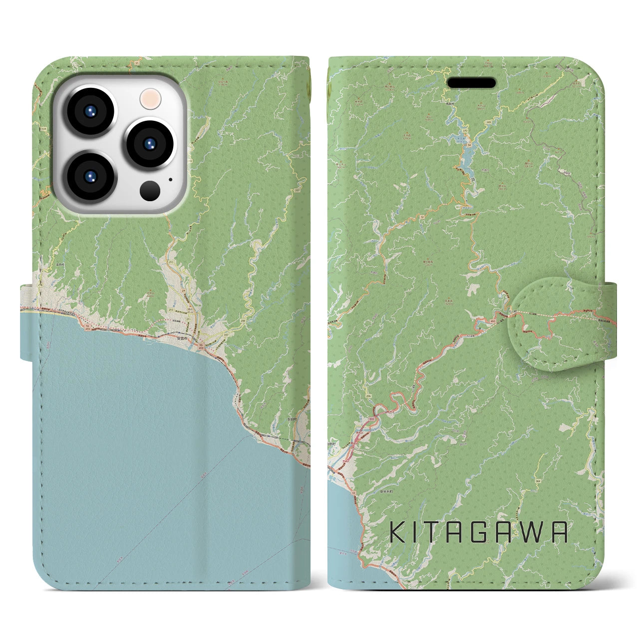 【北川】地図柄iPhoneケース（手帳両面タイプ・ナチュラル）iPhone 13 Pro 用