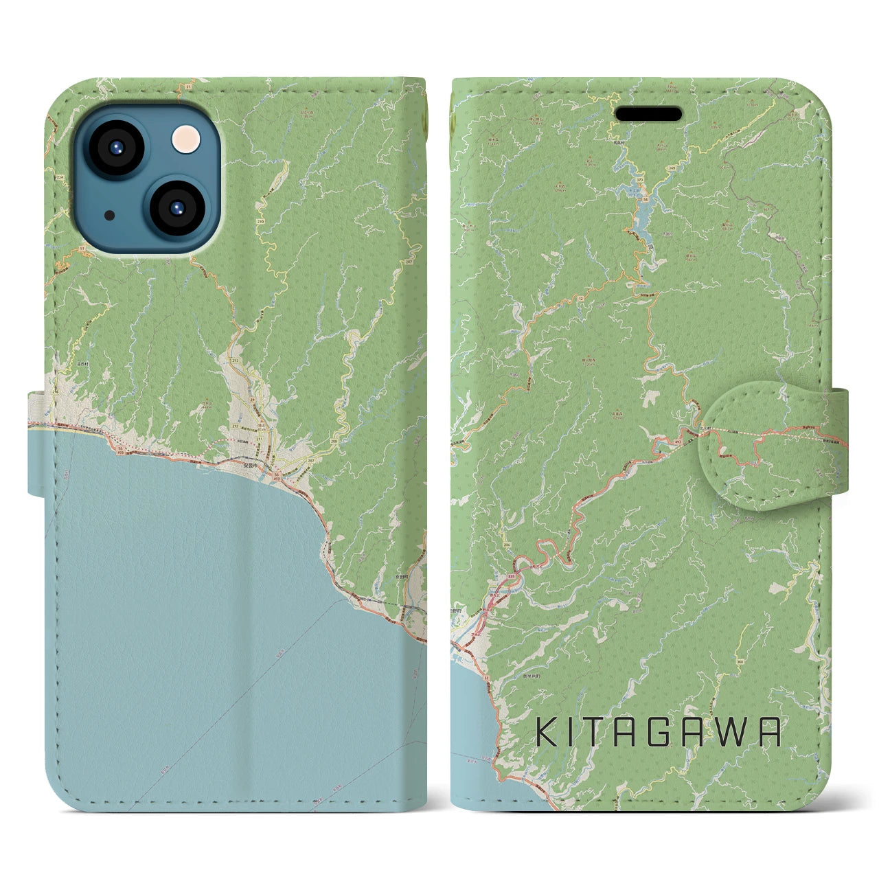 【北川】地図柄iPhoneケース（手帳両面タイプ・ナチュラル）iPhone 13 用