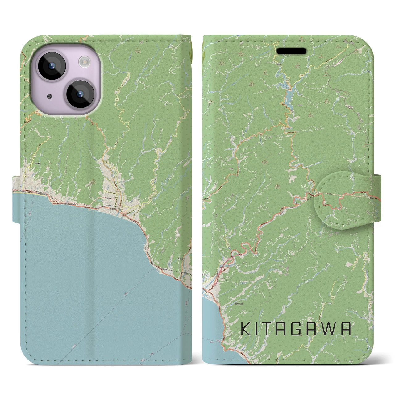 【北川】地図柄iPhoneケース（手帳両面タイプ・ナチュラル）iPhone 14 用