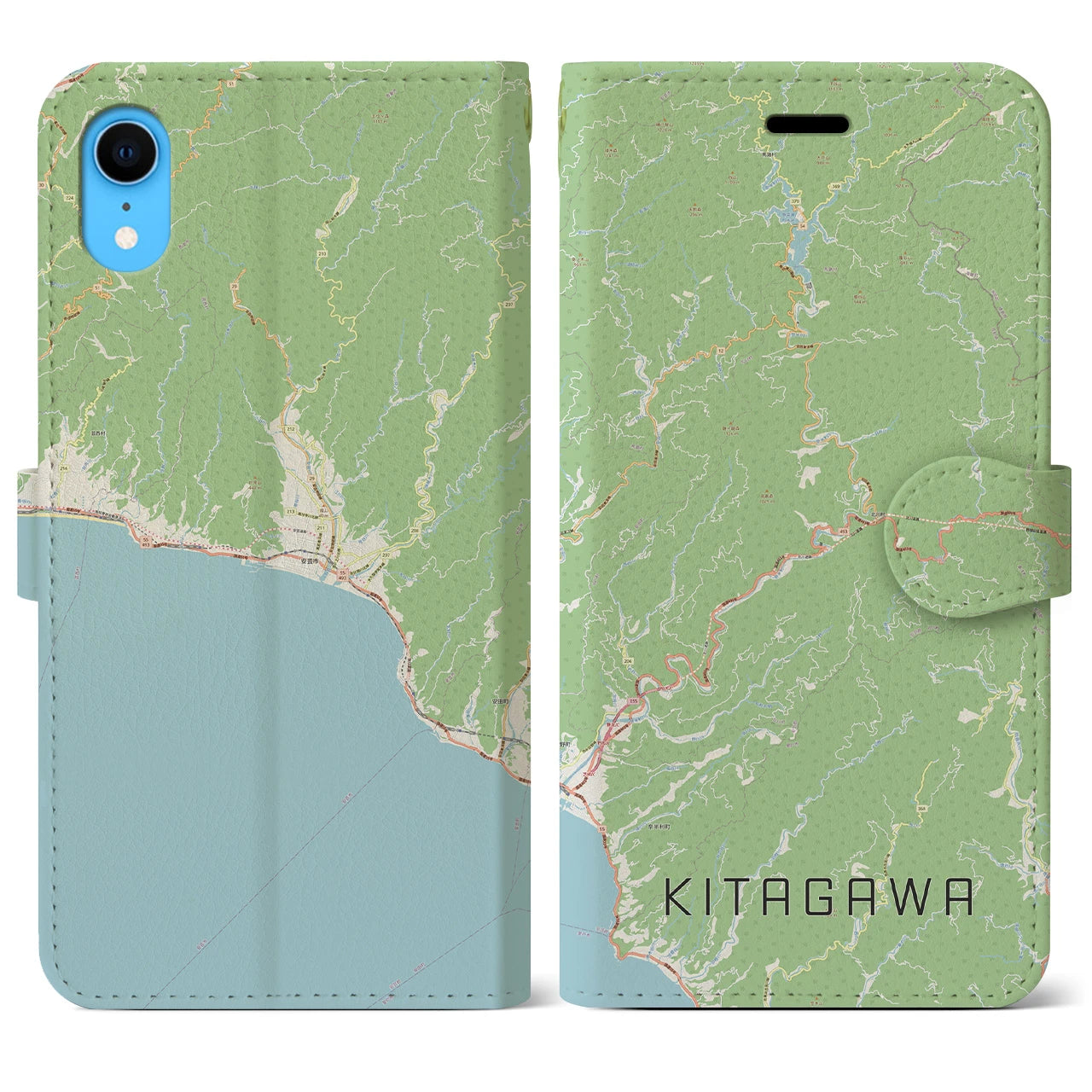 【北川】地図柄iPhoneケース（手帳両面タイプ・ナチュラル）iPhone XR 用