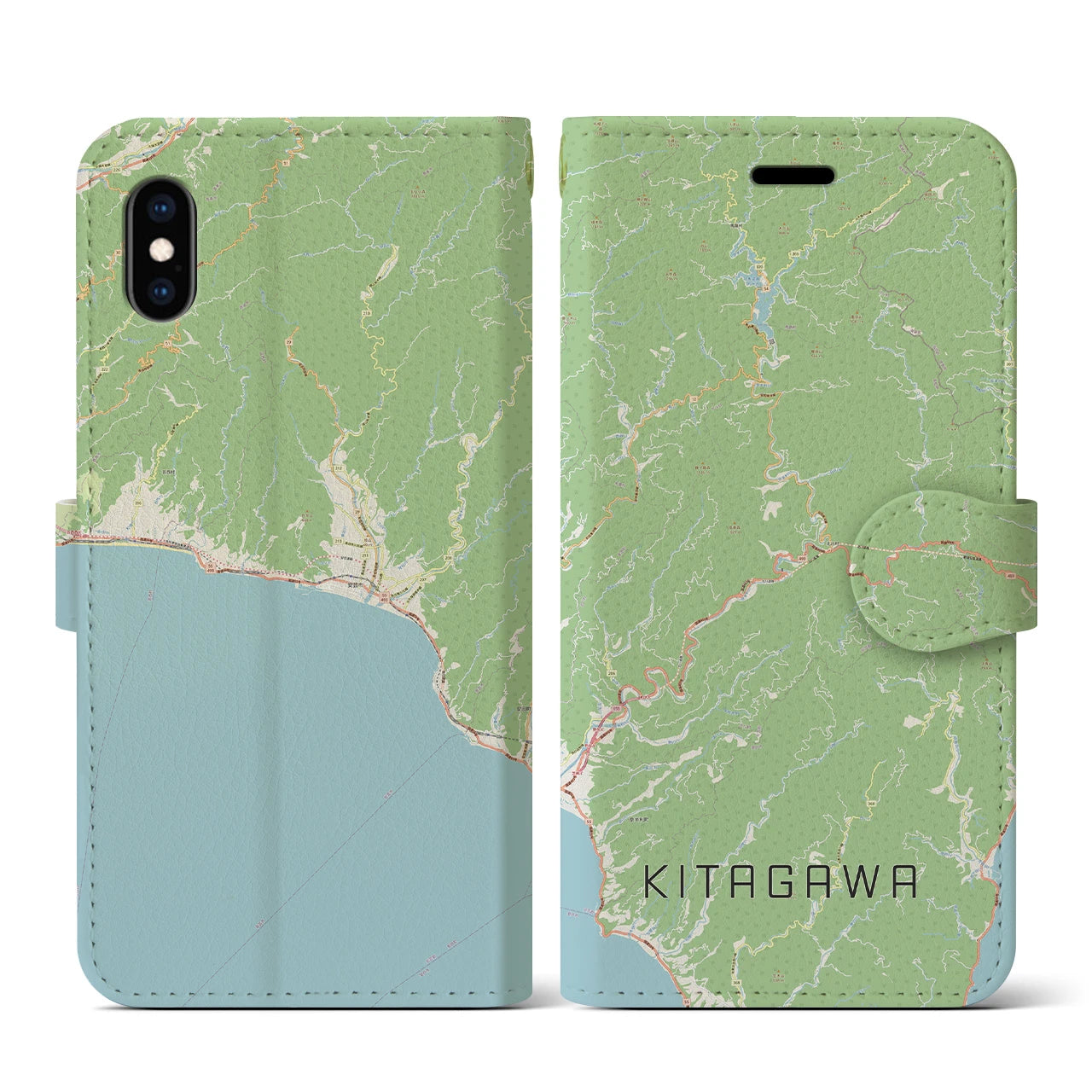 【北川】地図柄iPhoneケース（手帳両面タイプ・ナチュラル）iPhone XS / X 用