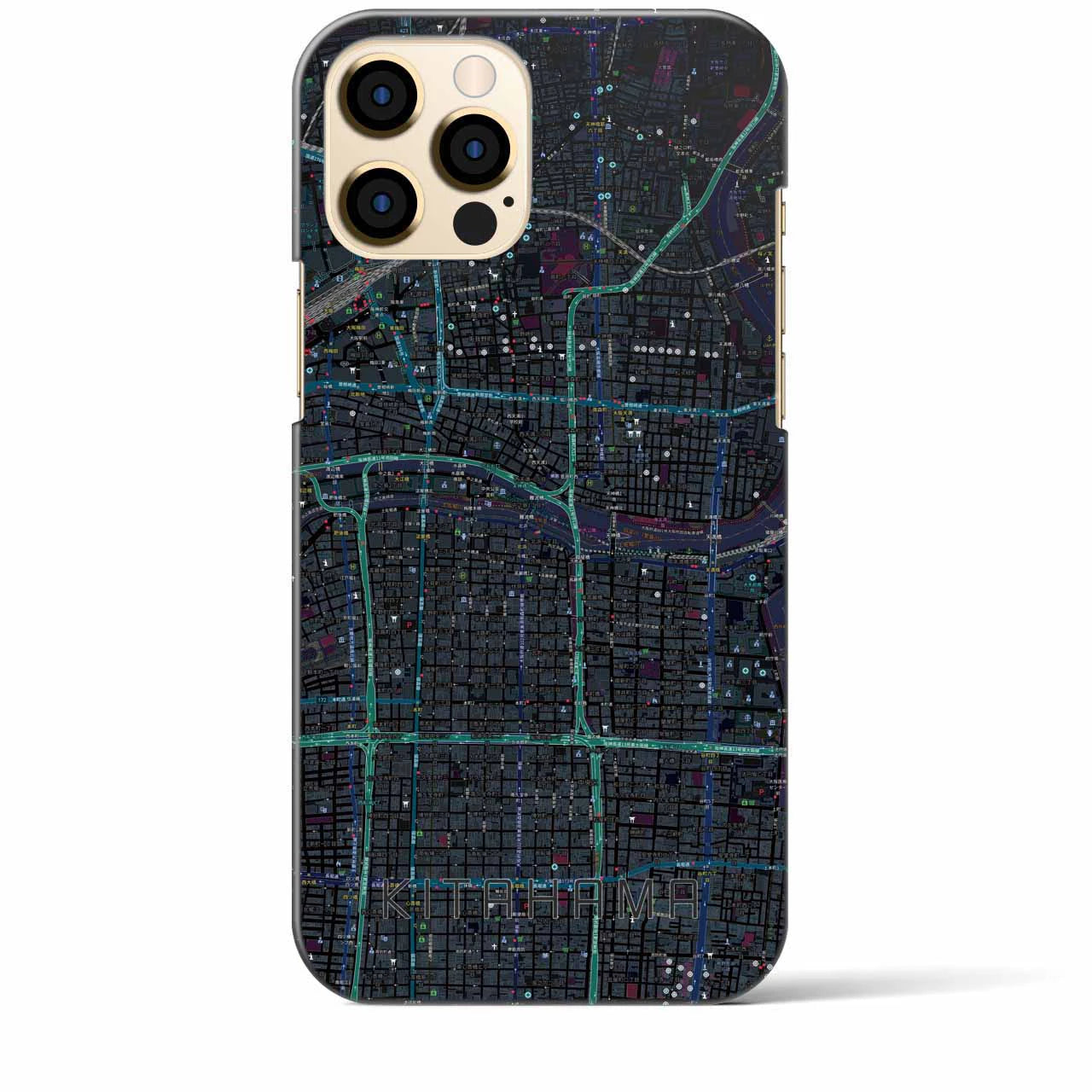 【北浜】地図柄iPhoneケース（バックカバータイプ・ブラック）iPhone 12 Pro Max 用