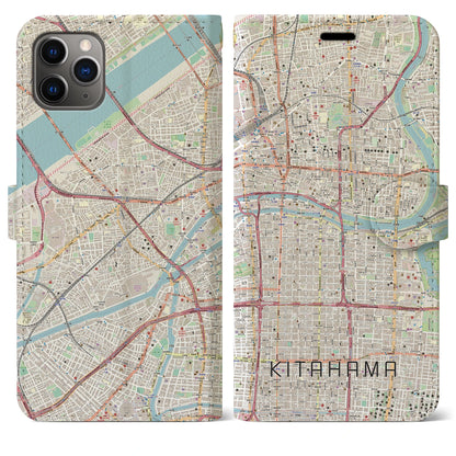 【北浜（大阪府）】地図柄iPhoneケース（手帳タイプ）ナチュラル・iPhone 11 Pro Max 用