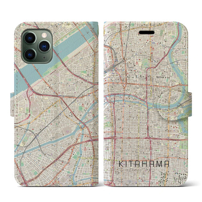 【北浜（大阪府）】地図柄iPhoneケース（手帳タイプ）ナチュラル・iPhone 11 Pro 用