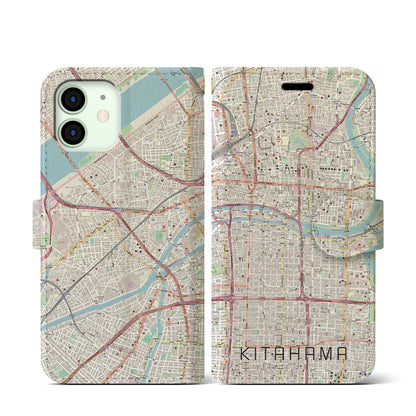 【北浜（大阪府）】地図柄iPhoneケース（手帳タイプ）ナチュラル・iPhone 12 mini 用