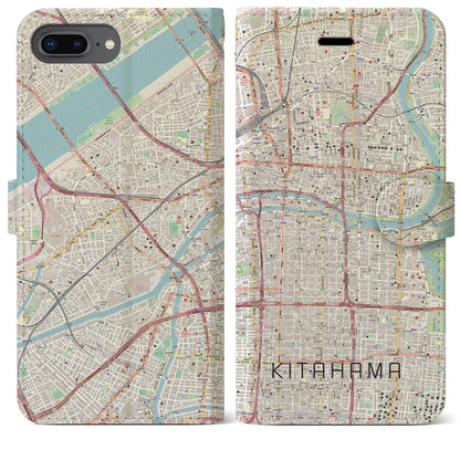 【北浜（大阪府）】地図柄iPhoneケース（手帳タイプ）ナチュラル・iPhone 8Plus /7Plus / 6sPlus / 6Plus 用