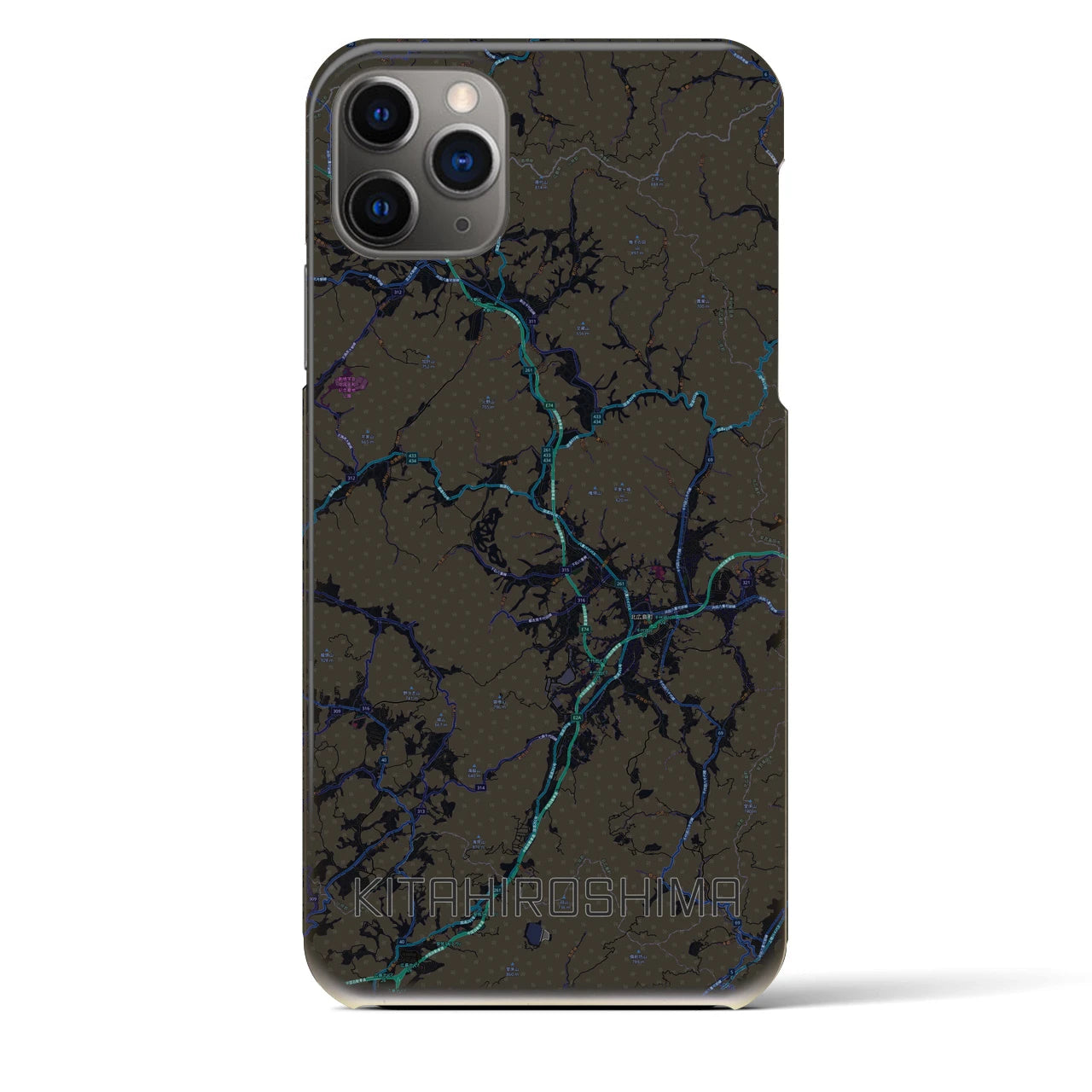 【北広島（広島県）】地図柄iPhoneケース（バックカバータイプ・ブラック）iPhone 11 Pro Max 用