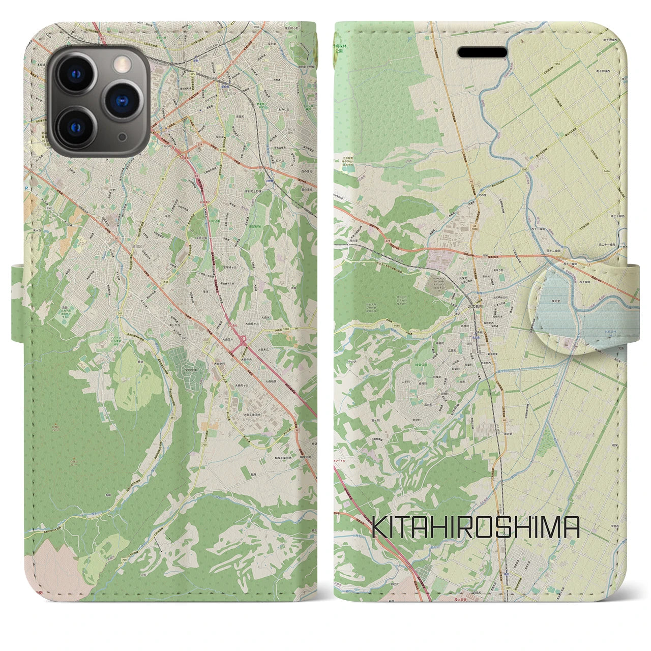 【北広島（広島県）】地図柄iPhoneケース（手帳両面タイプ・ナチュラル）iPhone 11 Pro Max 用