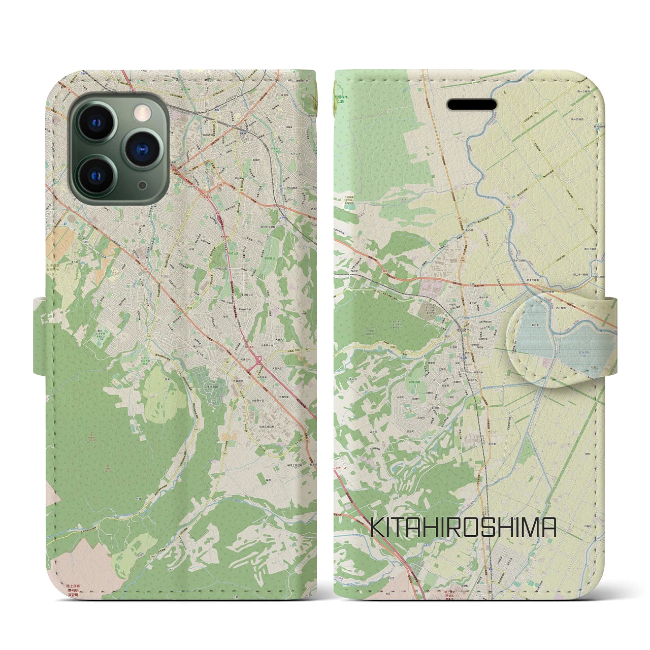 【北広島（広島県）】地図柄iPhoneケース（手帳両面タイプ・ナチュラル）iPhone 11 Pro 用