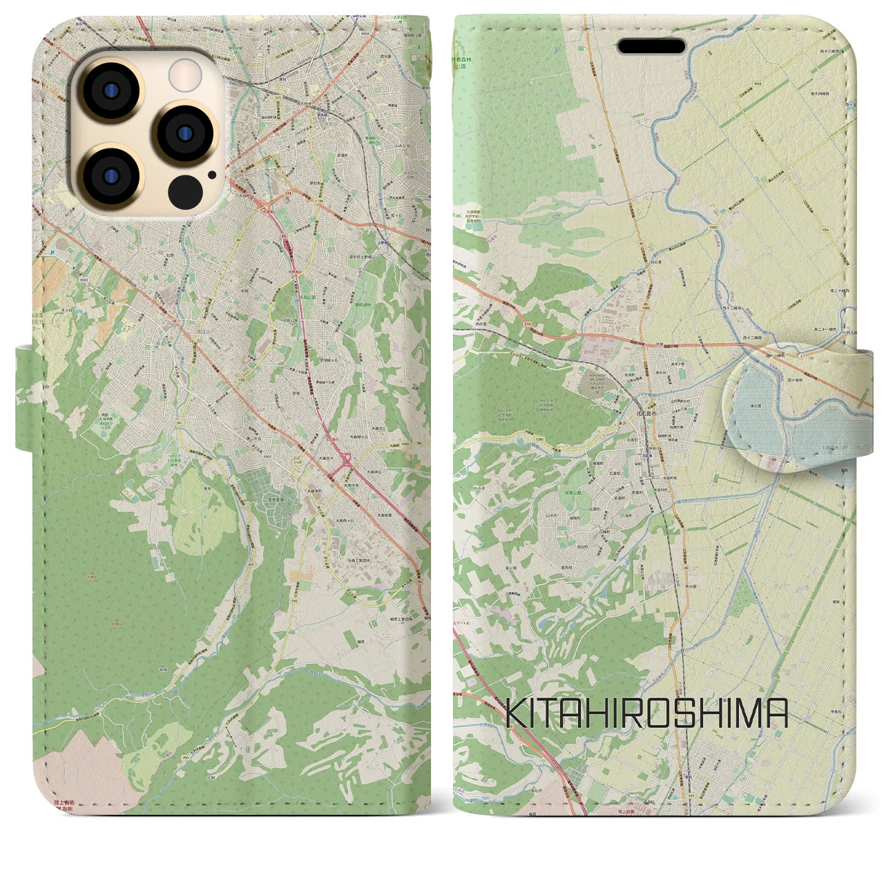 【北広島（広島県）】地図柄iPhoneケース（手帳両面タイプ・ナチュラル）iPhone 12 Pro Max 用