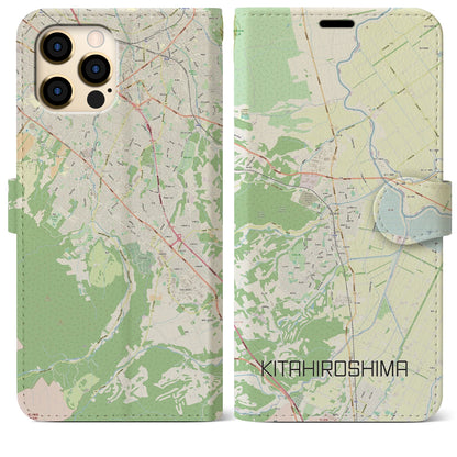 【北広島（広島県）】地図柄iPhoneケース（手帳タイプ）ナチュラル・iPhone 12 Pro Max 用