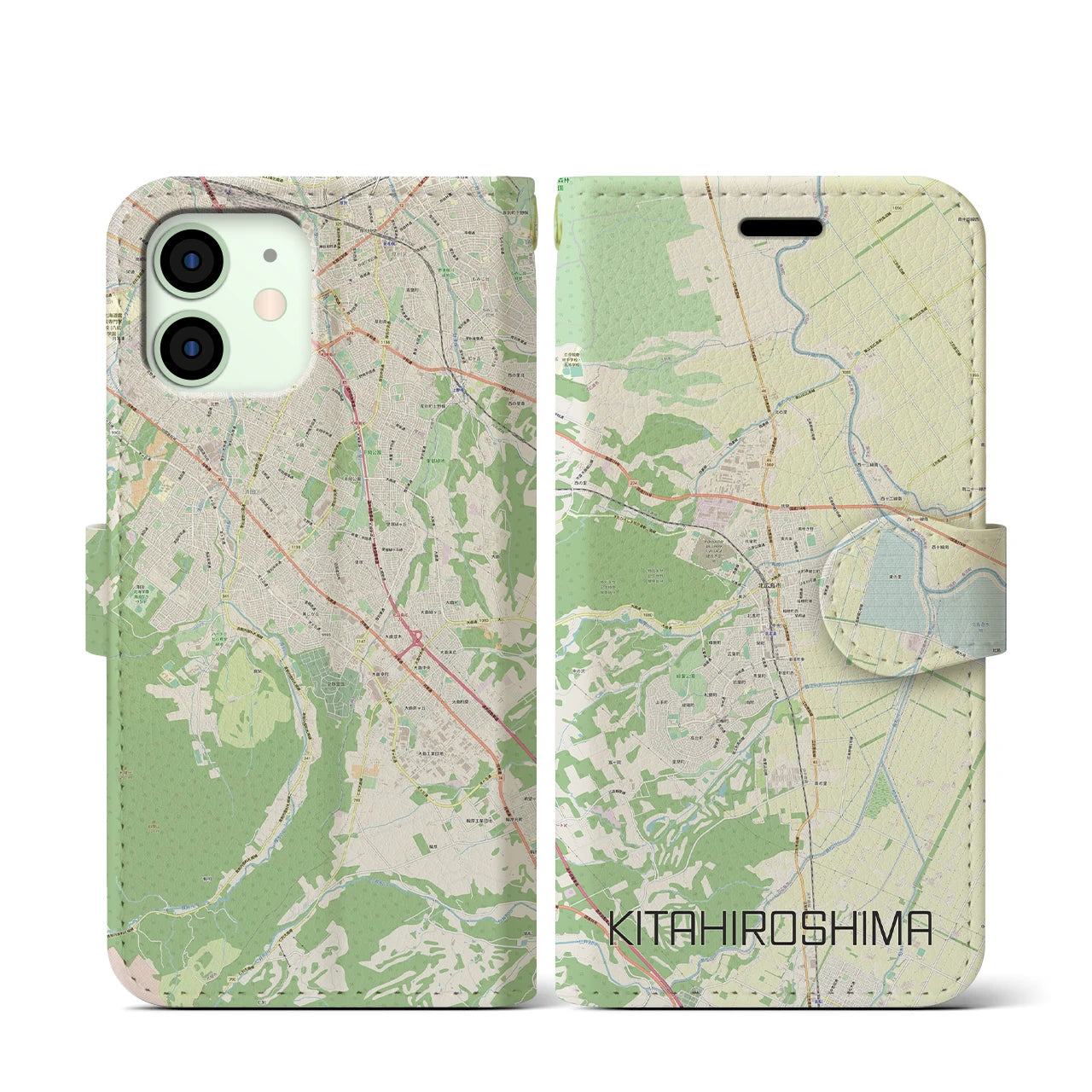 【北広島（広島県）】地図柄iPhoneケース（手帳両面タイプ・ナチュラル）iPhone 12 mini 用