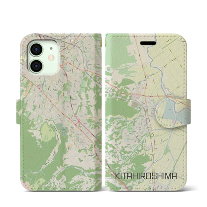 【北広島（広島県）】地図柄iPhoneケース（手帳タイプ）ナチュラル・iPhone 12 mini 用
