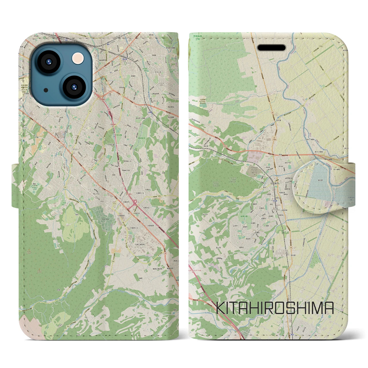 【北広島（広島県）】地図柄iPhoneケース（手帳両面タイプ・ナチュラル）iPhone 13 用