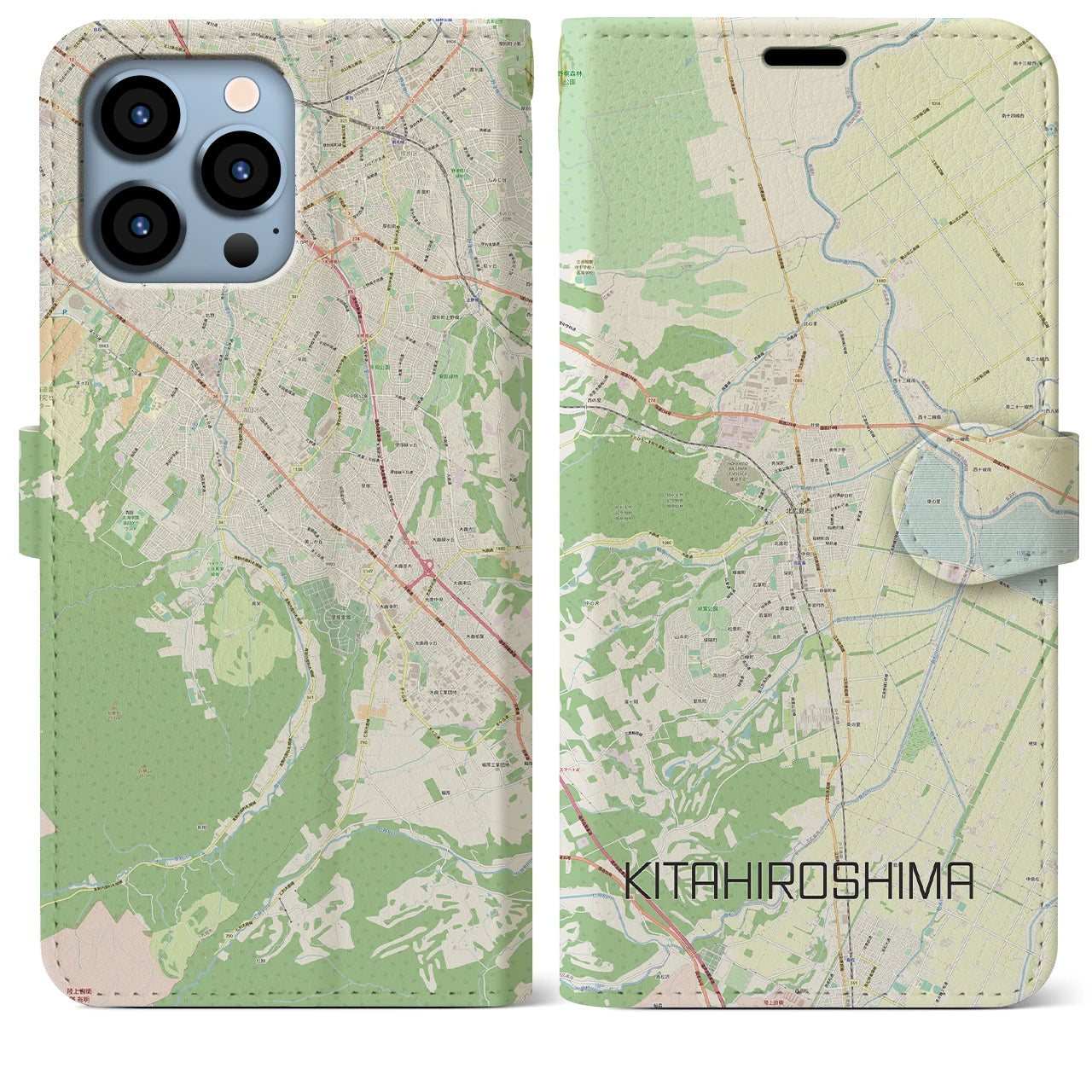 【北広島（広島県）】地図柄iPhoneケース（手帳両面タイプ・ナチュラル）iPhone 13 Pro Max 用