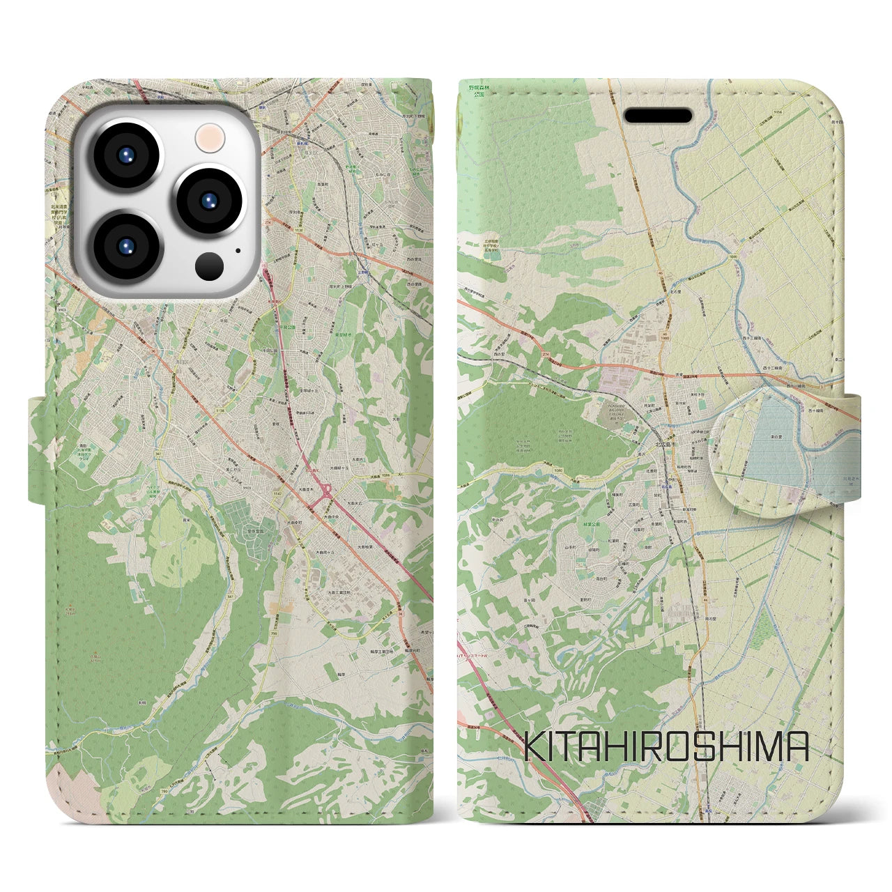 【北広島（広島県）】地図柄iPhoneケース（手帳両面タイプ・ナチュラル）iPhone 13 Pro 用