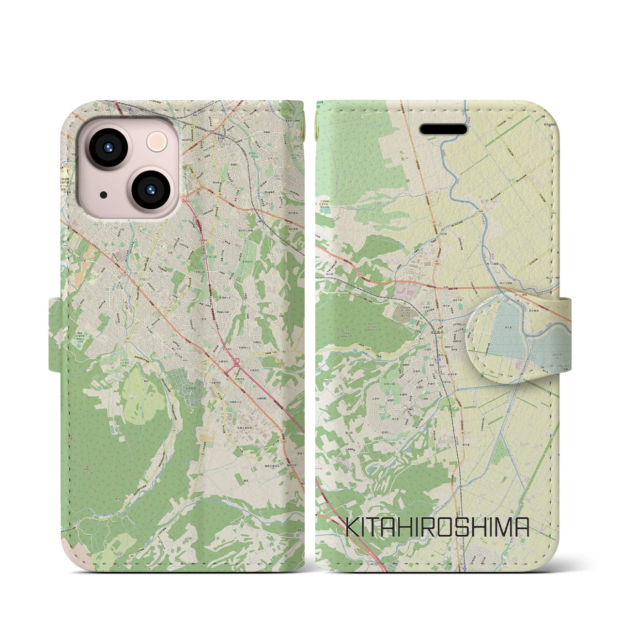 【北広島（広島県）】地図柄iPhoneケース（手帳両面タイプ・ナチュラル）iPhone 13 mini 用