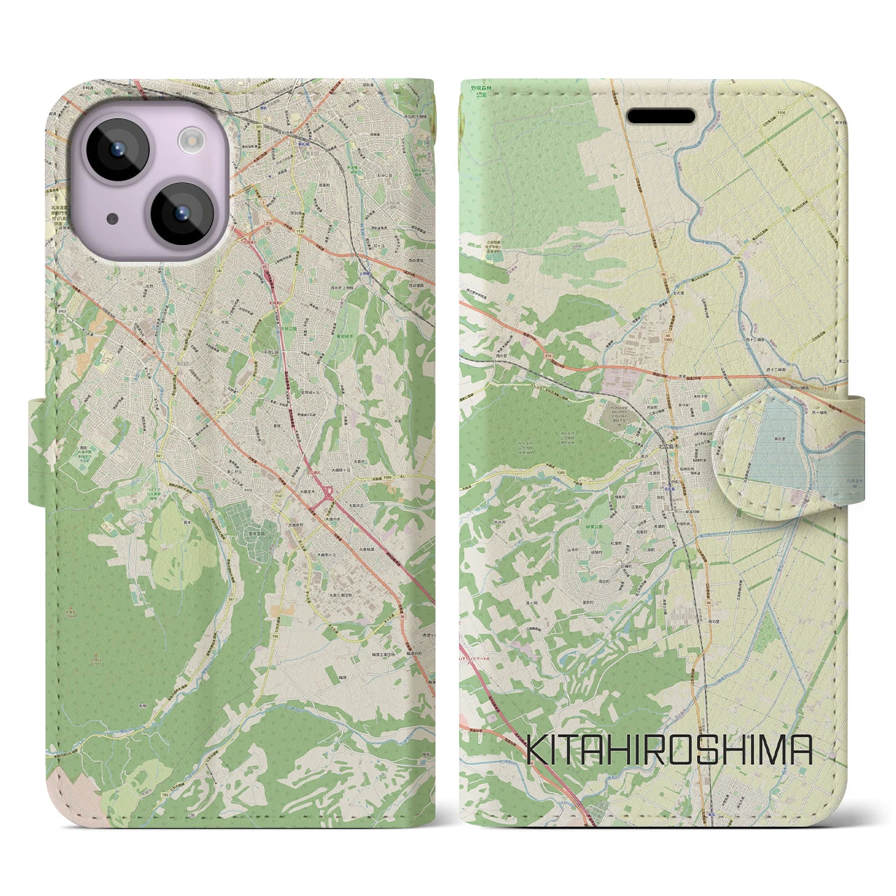 【北広島（広島県）】地図柄iPhoneケース（手帳両面タイプ・ナチュラル）iPhone 14 用