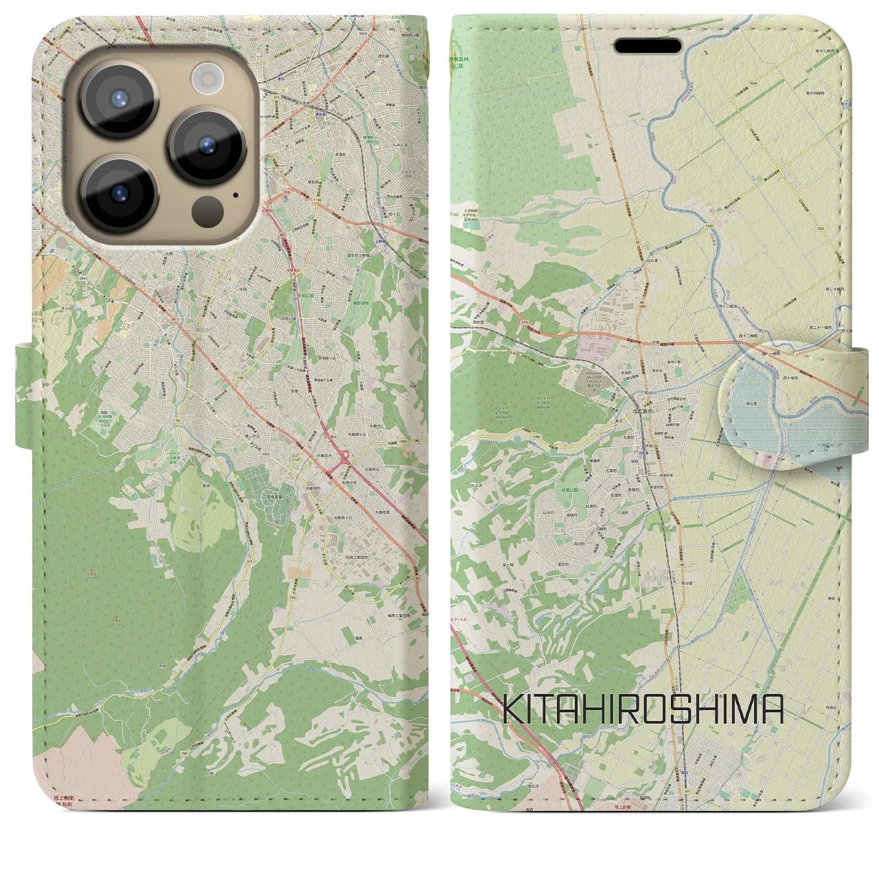 【北広島（広島県）】地図柄iPhoneケース（手帳両面タイプ・ナチュラル）iPhone 14 Pro Max 用