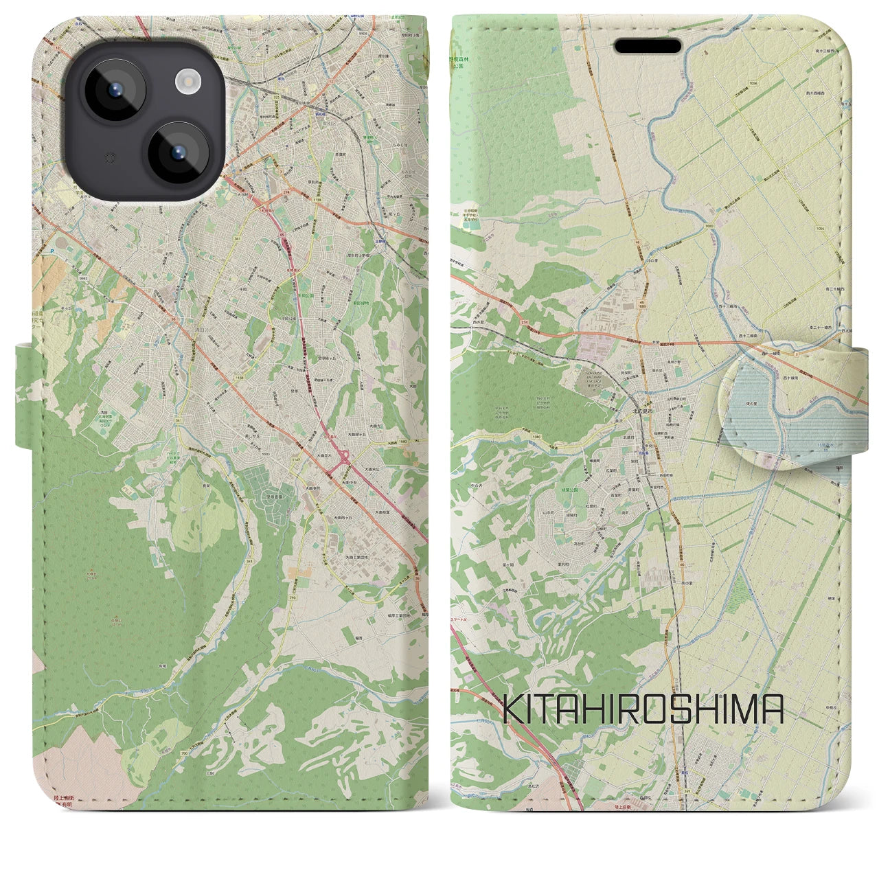 【北広島（広島県）】地図柄iPhoneケース（手帳両面タイプ・ナチュラル）iPhone 14 Plus 用