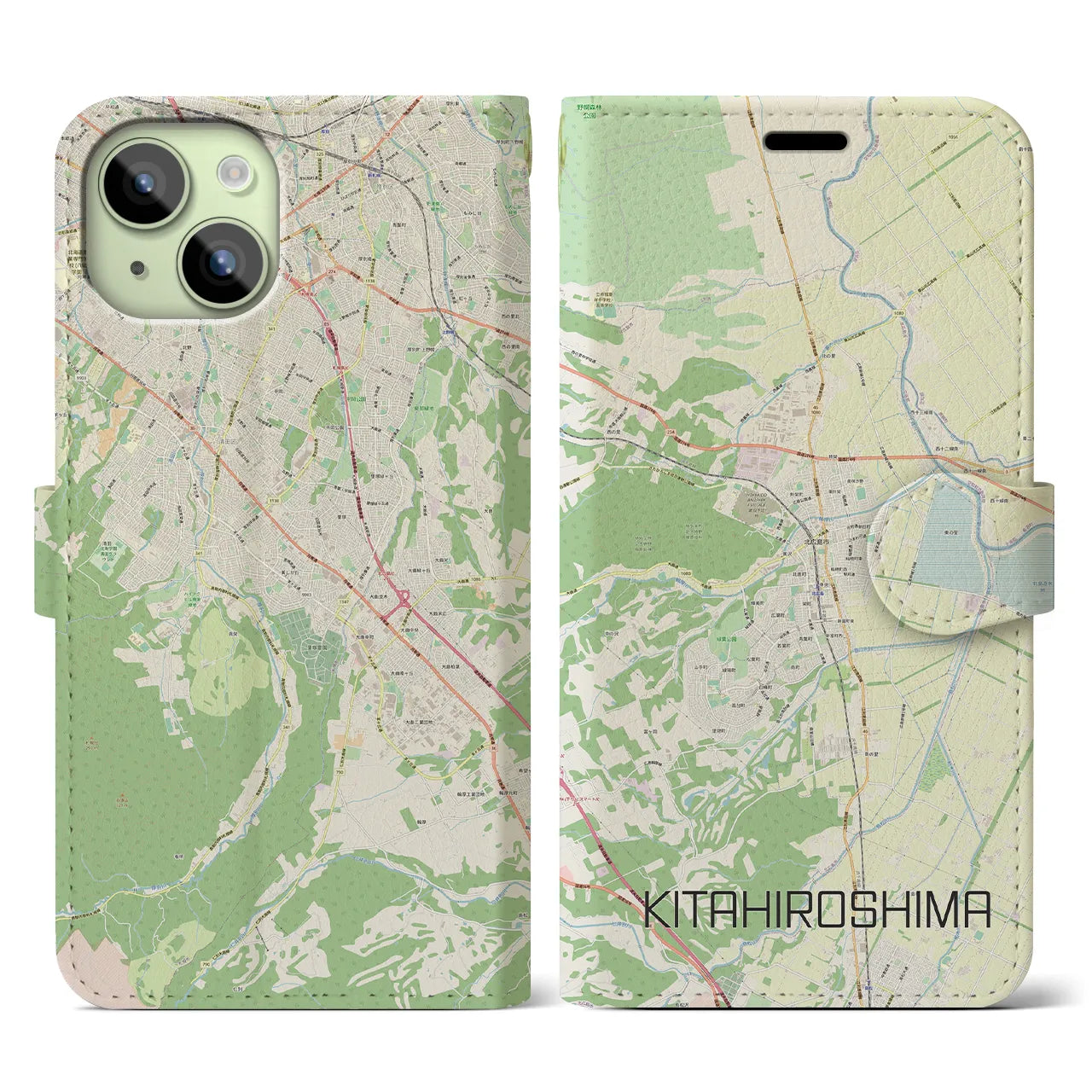 【北広島（広島県）】地図柄iPhoneケース（手帳両面タイプ・ナチュラル）iPhone 15 用