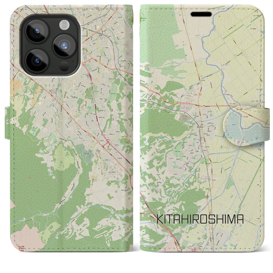 【北広島（広島県）】地図柄iPhoneケース（手帳両面タイプ・ナチュラル）iPhone 15 Pro Max 用