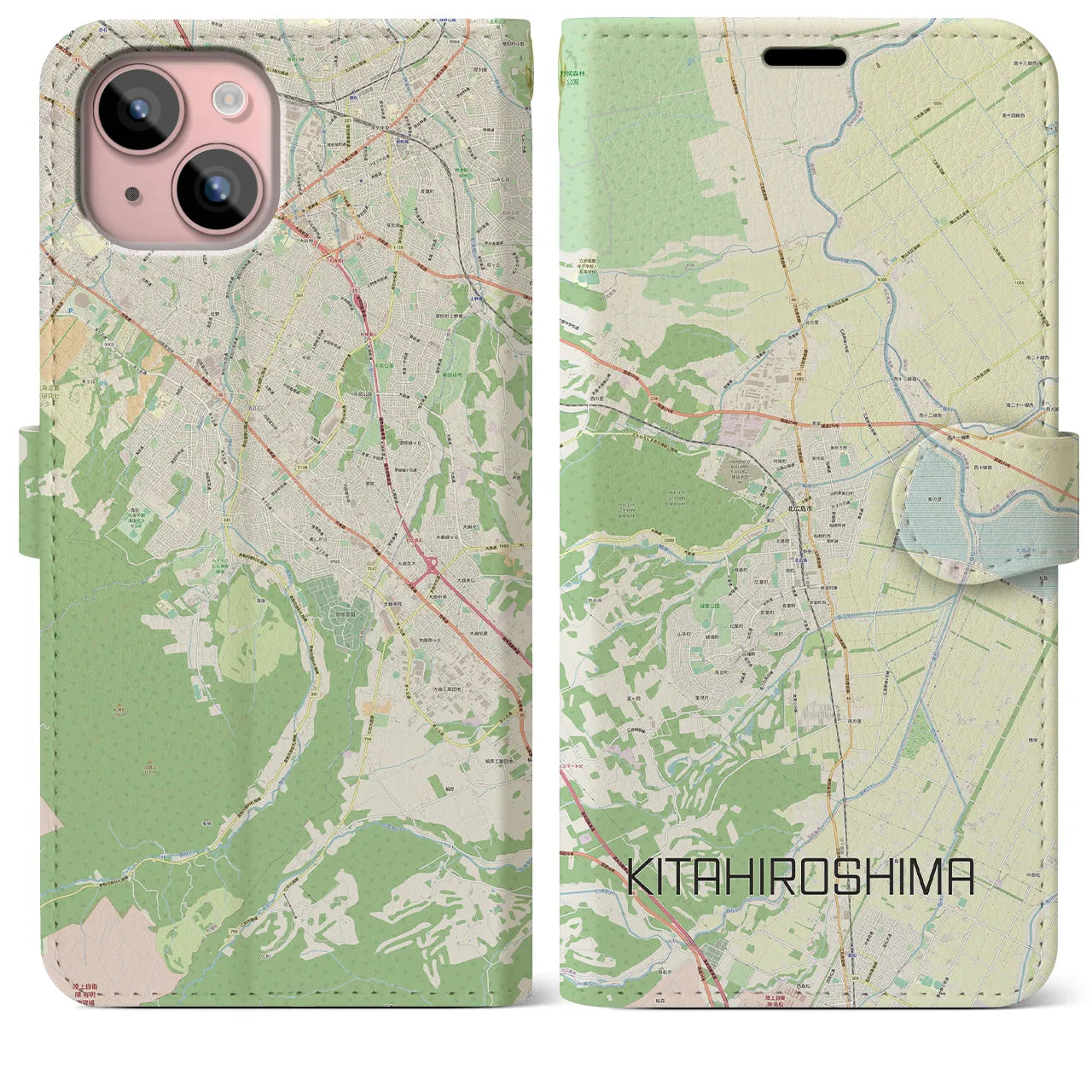 【北広島（広島県）】地図柄iPhoneケース（手帳両面タイプ・ナチュラル）iPhone 15 Plus 用