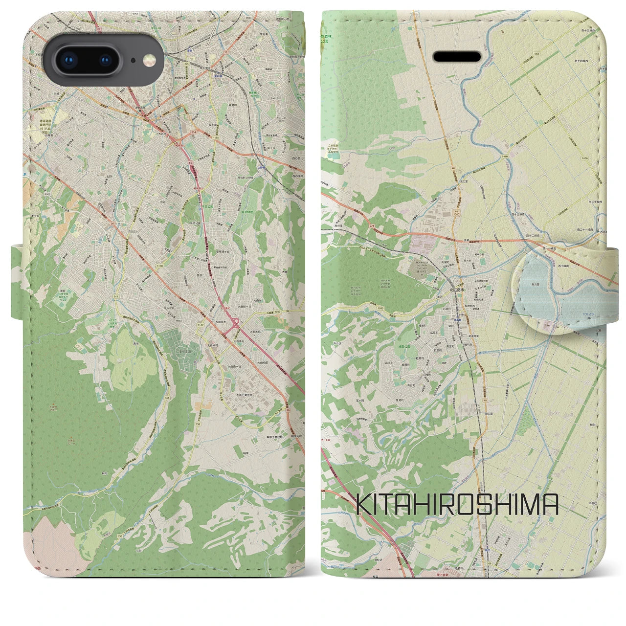 【北広島（広島県）】地図柄iPhoneケース（手帳両面タイプ・ナチュラル）iPhone 8Plus /7Plus / 6sPlus / 6Plus 用