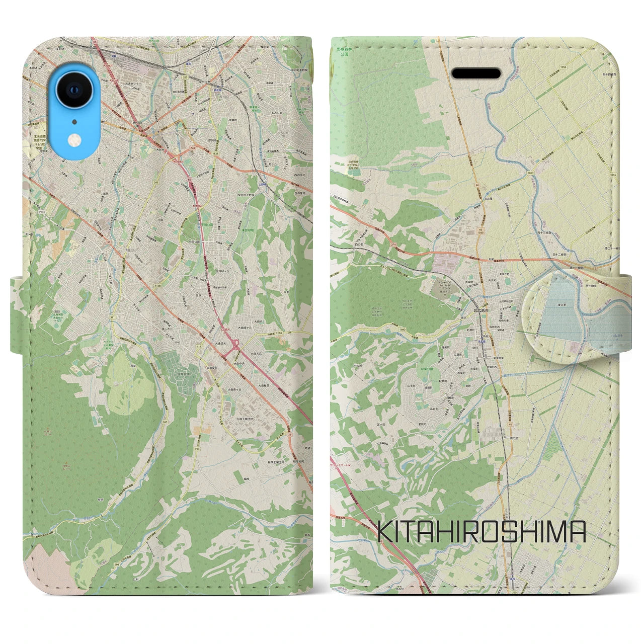 【北広島（広島県）】地図柄iPhoneケース（手帳両面タイプ・ナチュラル）iPhone XR 用