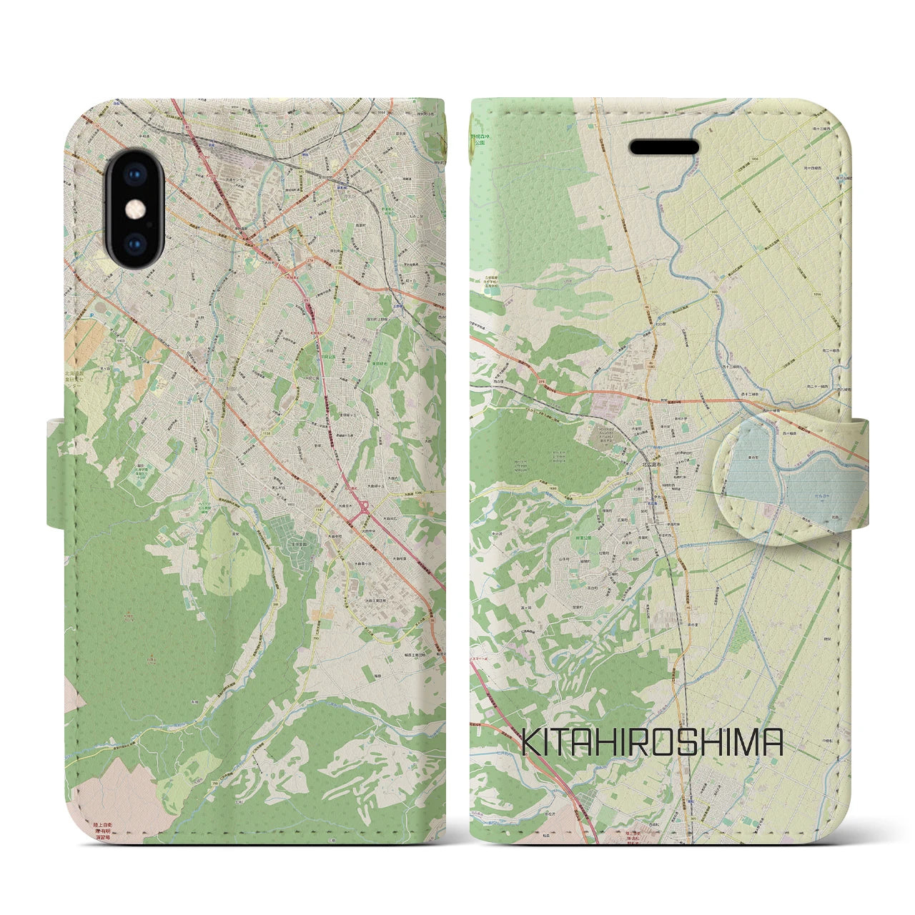 【北広島（広島県）】地図柄iPhoneケース（手帳両面タイプ・ナチュラル）iPhone XS / X 用