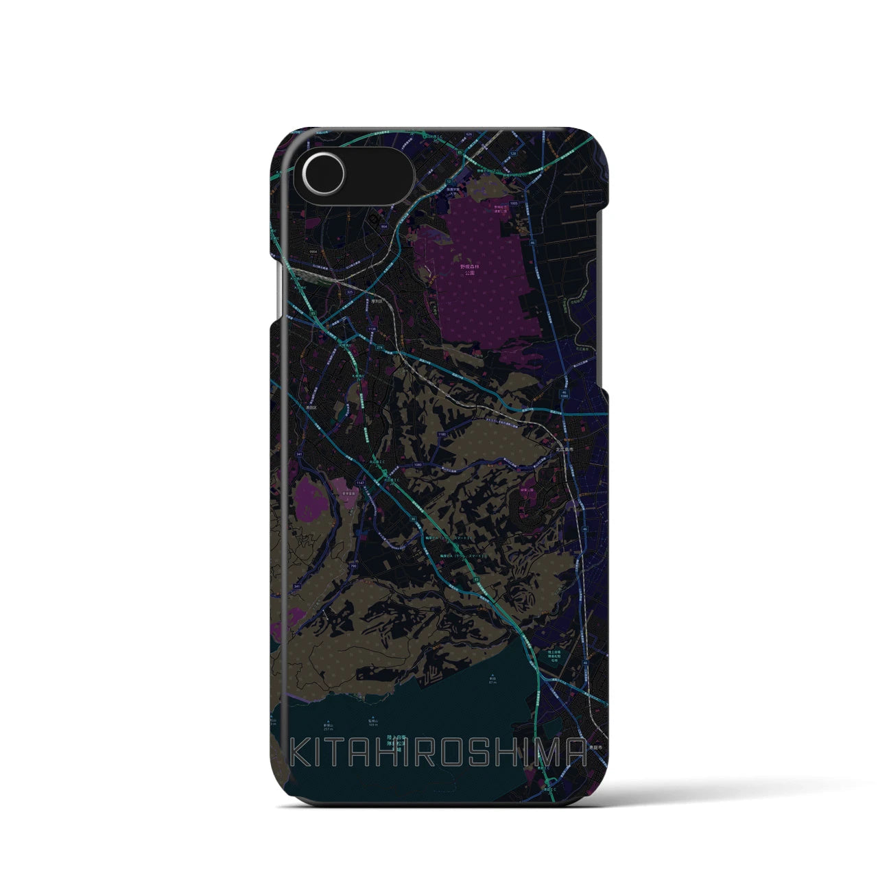 【北広島2】地図柄iPhoneケース（バックカバータイプ・ブラック）iPhone SE（第3 / 第2世代） / 8 / 7 / 6s / 6 用