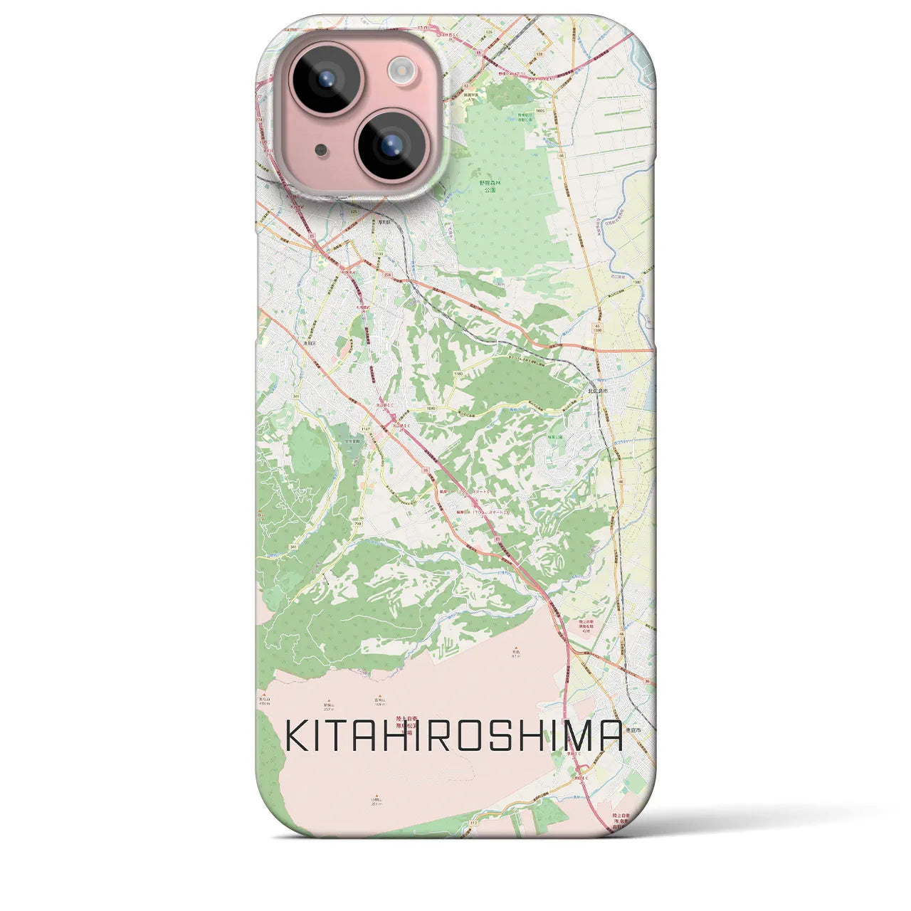 【北広島2】地図柄iPhoneケース（バックカバータイプ・ナチュラル）iPhone 15 Plus 用