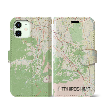 【北広島2（北海道）】地図柄iPhoneケース（手帳タイプ）ナチュラル・iPhone 12 mini 用